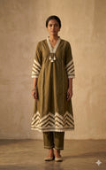 Olive Ethnic Printed Kurta Set with Dupatta