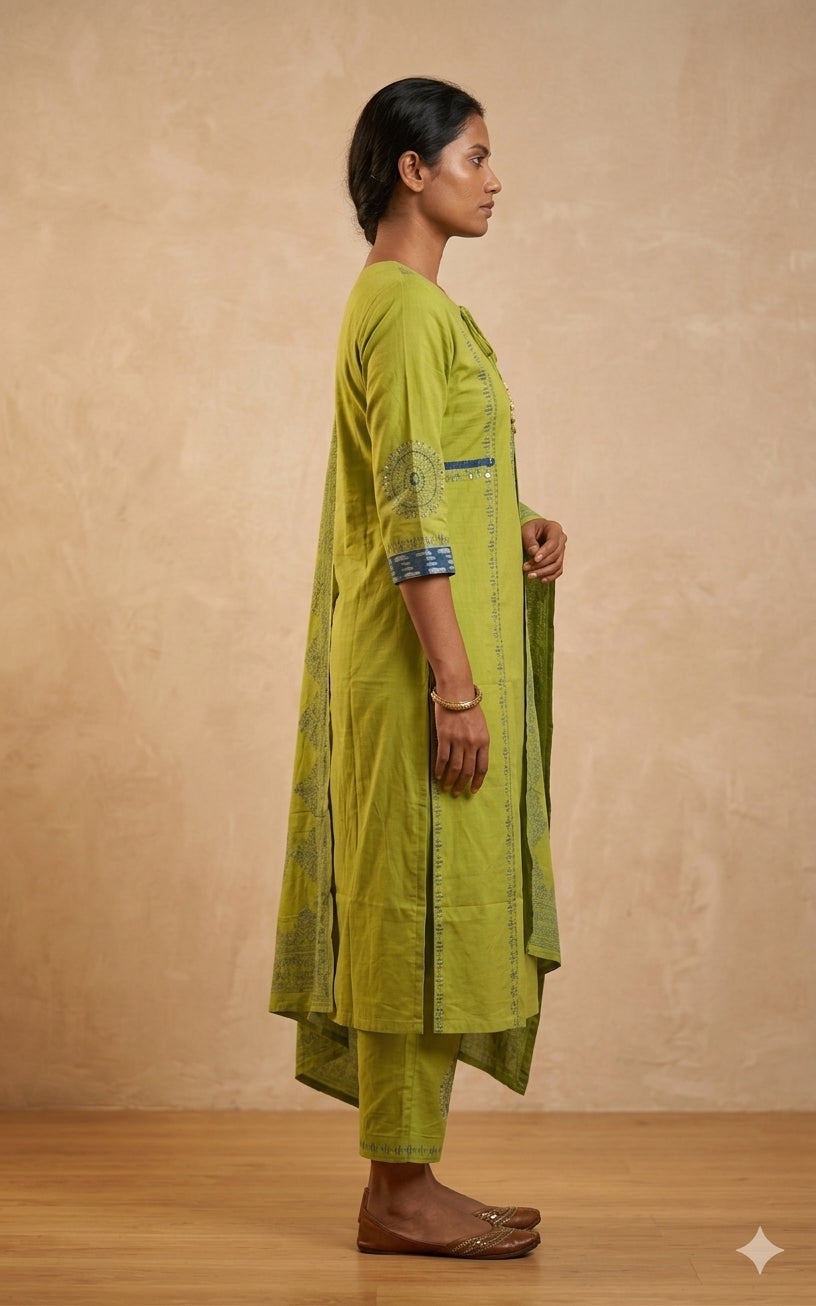 Green Printed Kurta Set with Matching Dupatta