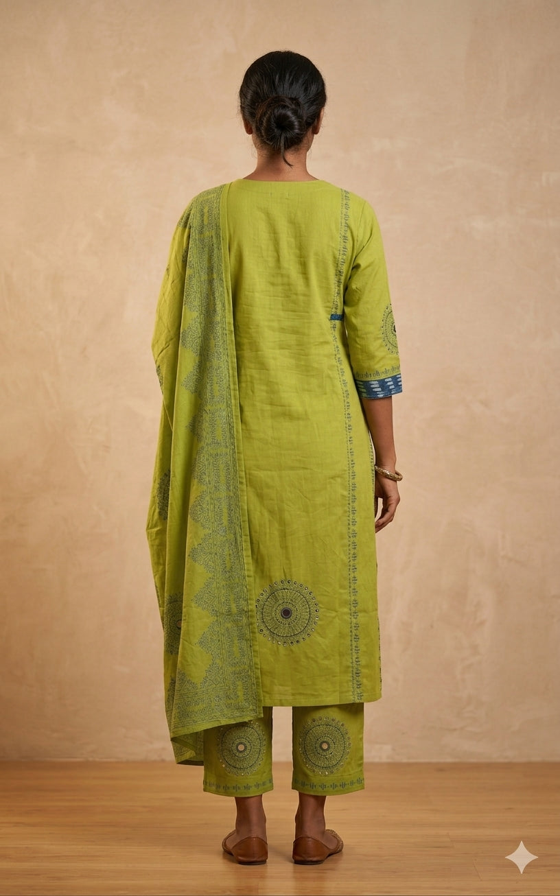 Green Printed Kurta Set with Matching Dupatta
