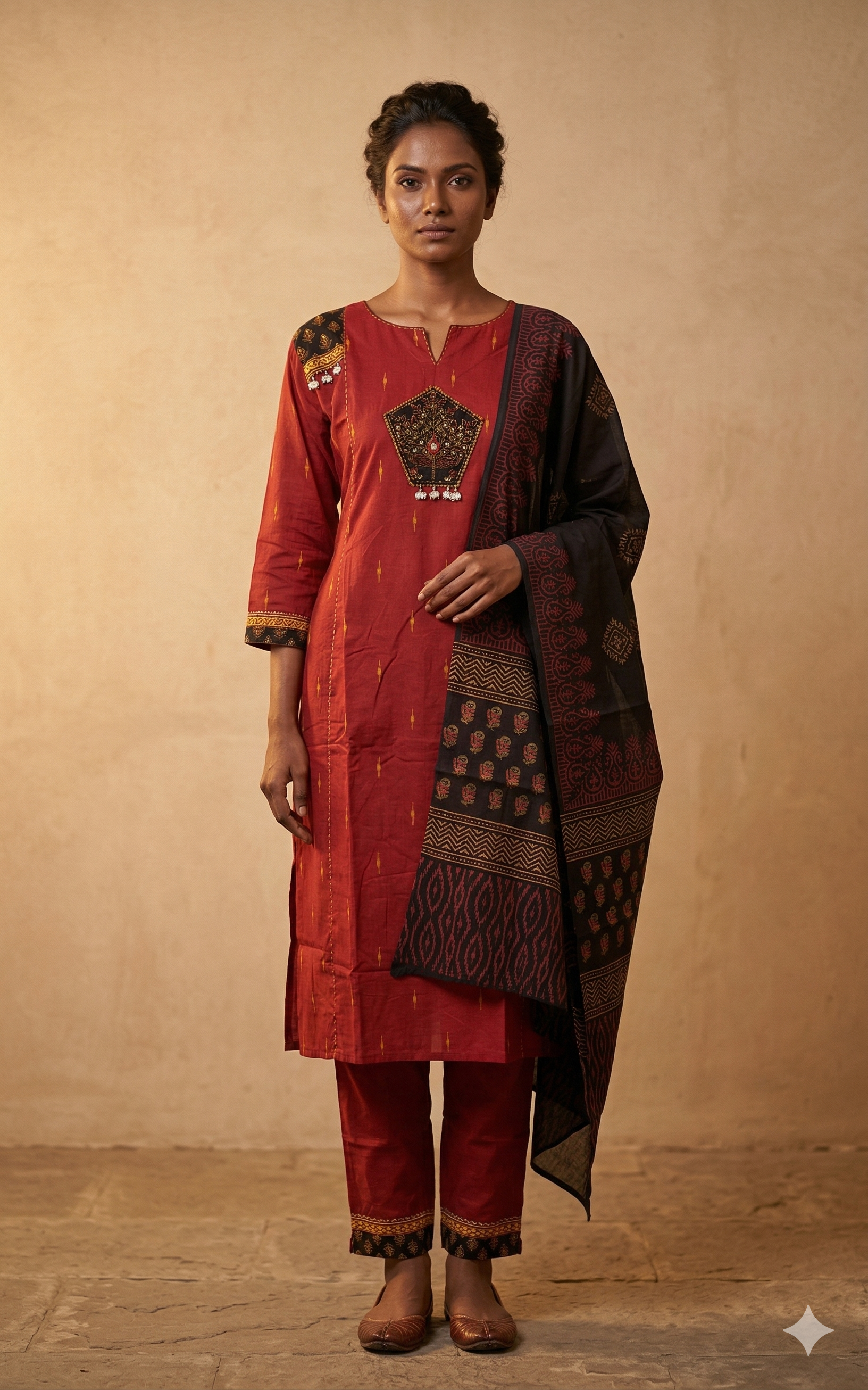 Maroon Ethnic Printed Kurta Set with Dupatta
