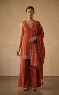 Rust Orange Embroidered Kurta Set with Dupatta