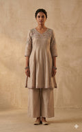 Beige Embroidered Kurta Set with Dupatta