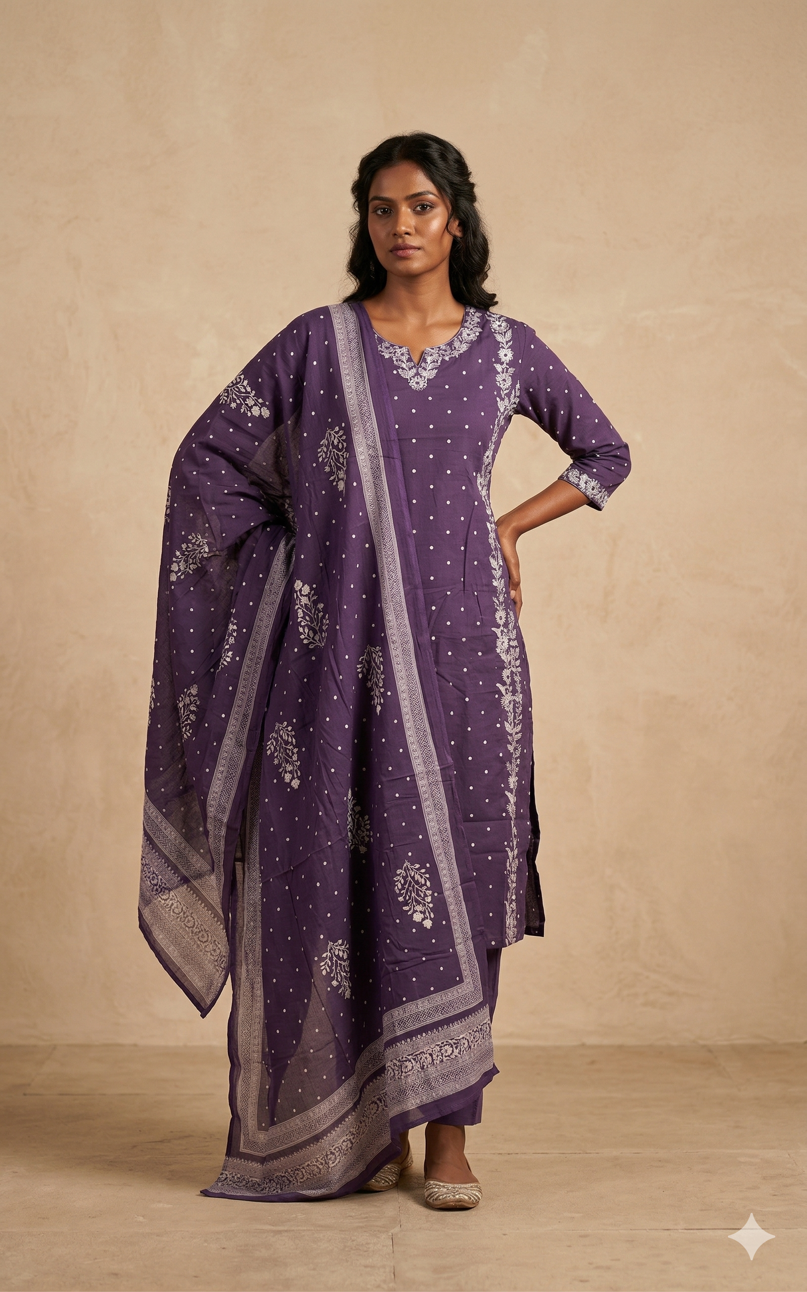 Purple Embroidered Kurta Set with Dupatta