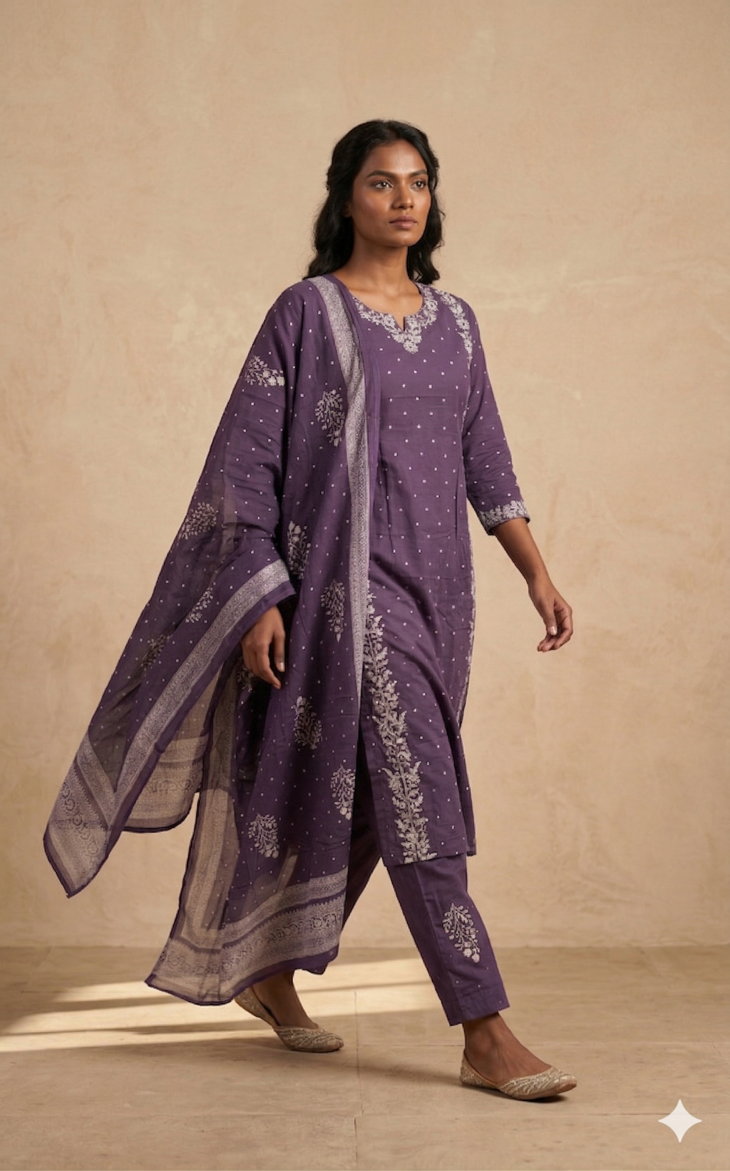 Purple Embroidered Kurta Set with Dupatta