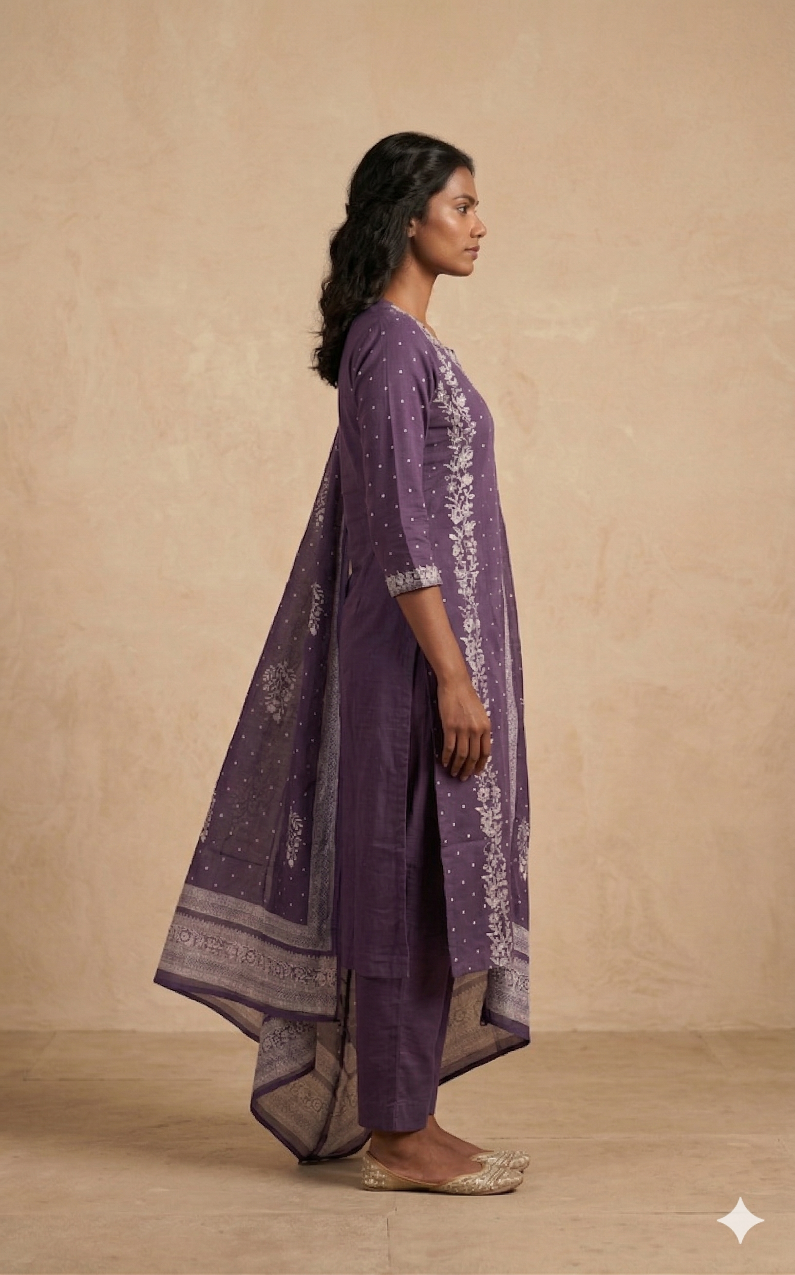 Purple Embroidered Kurta Set with Dupatta