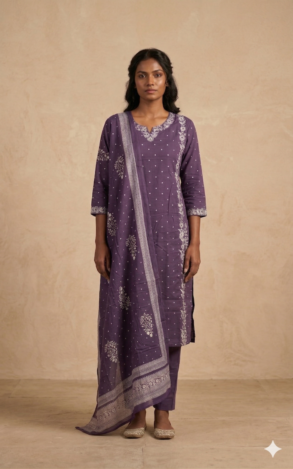 Purple Embroidered Kurta Set with Dupatta