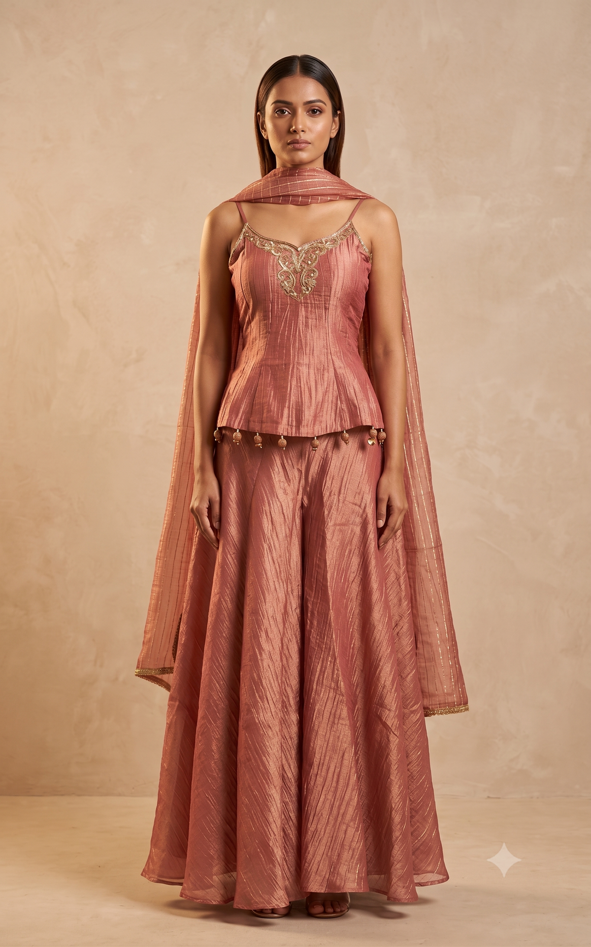 Sage Green Embroidered Peplum Palazzo Set with Dupatta